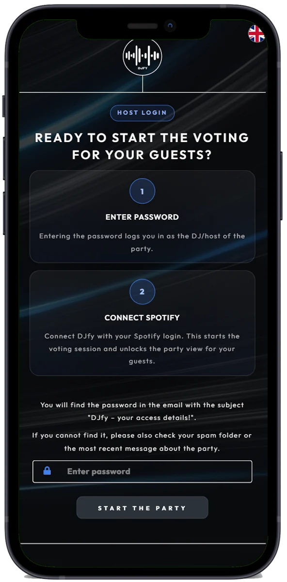 App DJfy: login DJ con Spotify