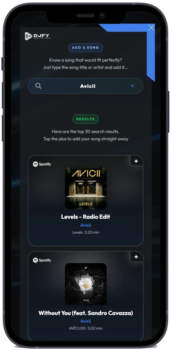 App DJfy: ricerca canzoni